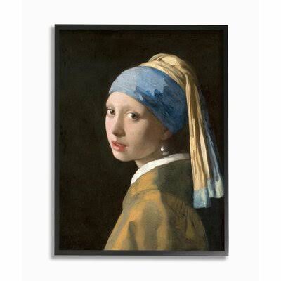 &Vermeer Girl with A Pearl Earring Classical Portrait& by Johannes Vermeer Painting Print Winston Porter Format: Black Wood Floa ANN0_B5ELU46